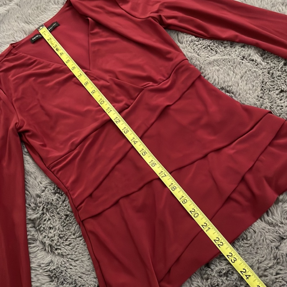 White House Black Market Burgundy Wrap Long-Sleeve Top - Picture 6 of 8